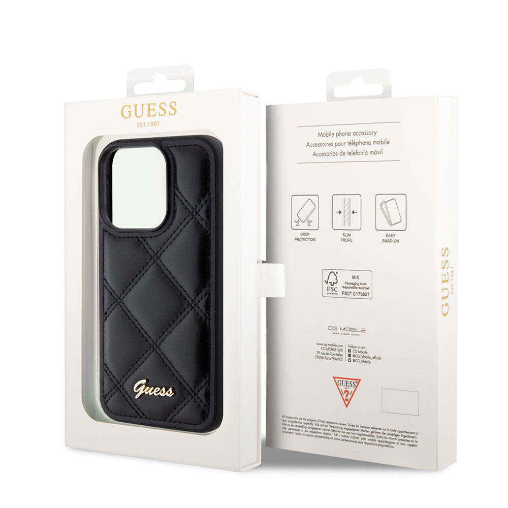 Husa pentru Apple iPhone 15 Pro, Guess, Quilted Metal Logo, Neagra