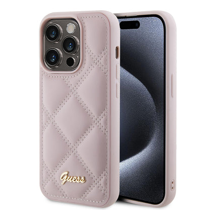 Husa pentru Apple iPhone 15 Pro, Guess, Quilted Metal Logo, Roz
