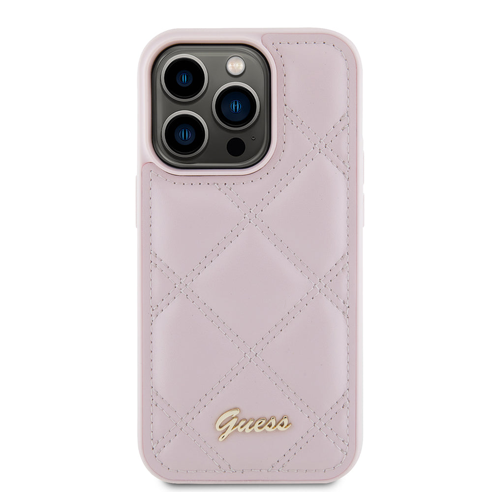 Husa pentru Apple iPhone 15 Pro, Guess, Quilted Metal Logo, Roz
