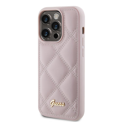Husa pentru Apple iPhone 15 Pro, Guess, Quilted Metal Logo, Roz