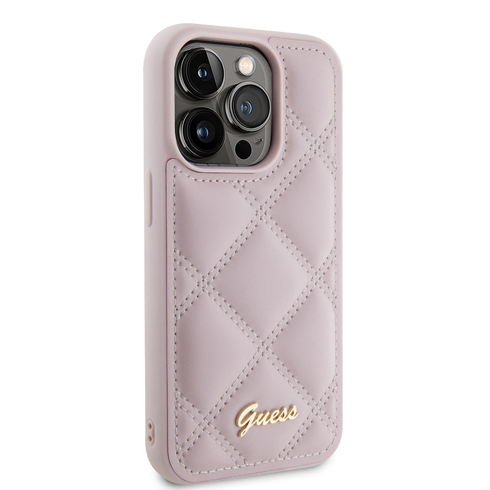 Husa pentru Apple iPhone 15 Pro, Guess, Quilted Metal Logo, Roz