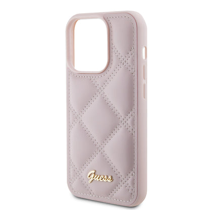 Husa pentru Apple iPhone 15 Pro, Guess, Quilted Metal Logo, Roz