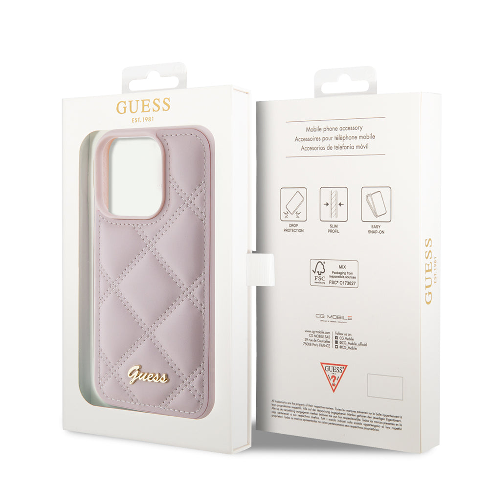 Husa pentru Apple iPhone 15 Pro, Guess, Quilted Metal Logo, Roz