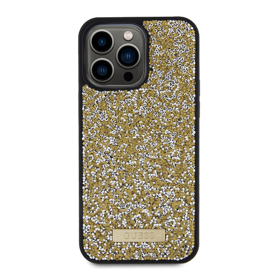 Husa pentru Apple iPhone 15 Pro, Guess, Rhinestone Metal Logo, Galbena