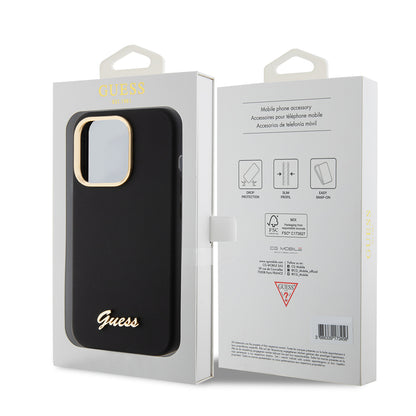 Husa pentru Apple iPhone 15 Pro, Guess, Script Metal Logo & Frame, Neagra