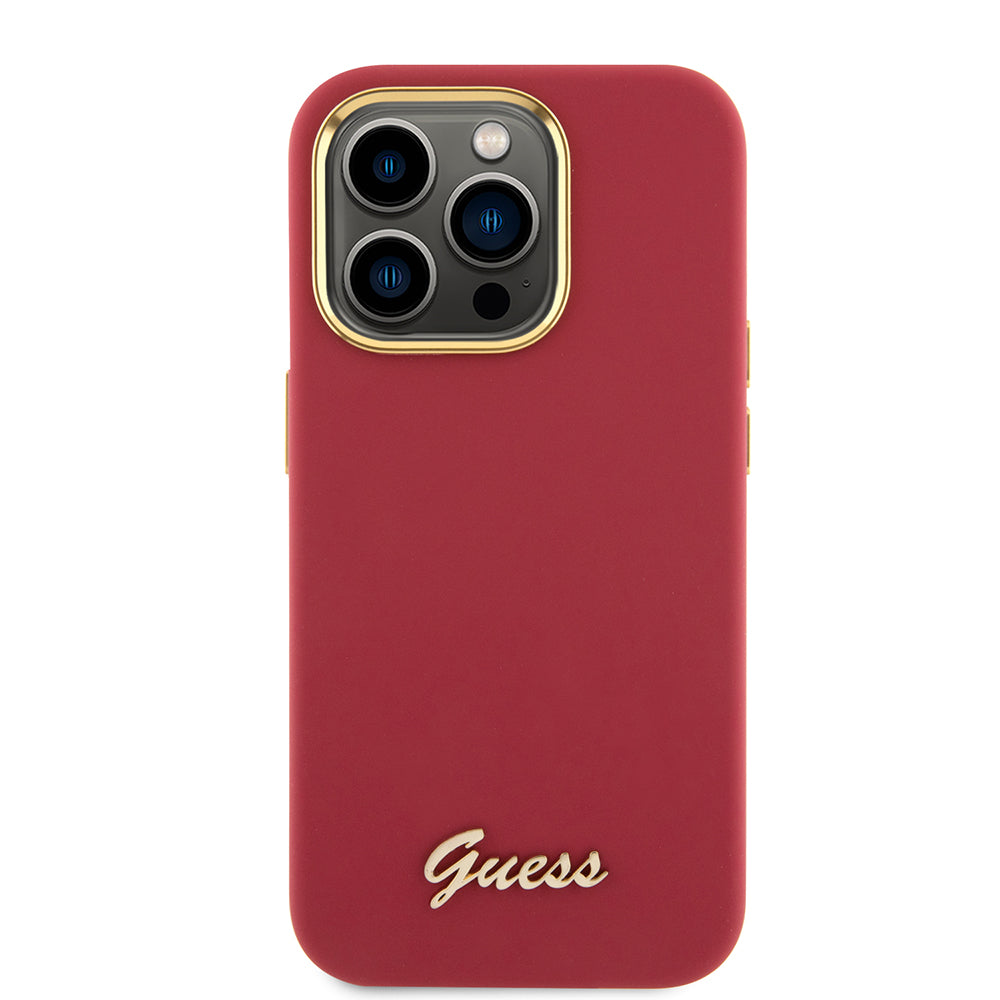 Husa pentru Apple iPhone 15 Pro, Guess, Script Metal Logo & Frame, Rosie