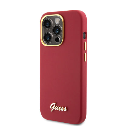 Husa pentru Apple iPhone 15 Pro, Guess, Script Metal Logo & Frame, Rosie
