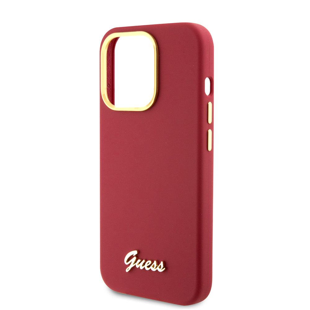 Husa pentru Apple iPhone 15 Pro, Guess, Script Metal Logo & Frame, Rosie