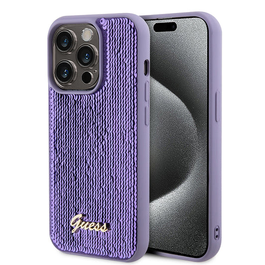 Husa pentru Apple iPhone 15 Pro, Guess, Sequin Script Metal, Mov