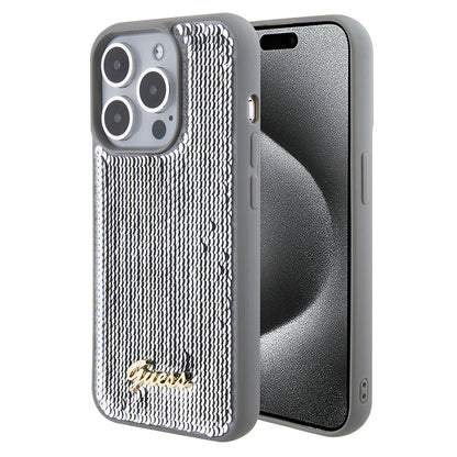 Husa pentru Apple iPhone 15 Pro, Guess, Sequin Script Metal, Argintie