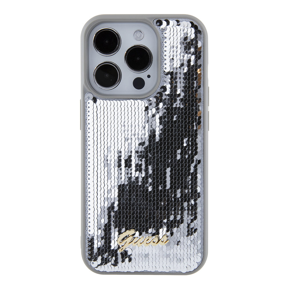 Husa pentru Apple iPhone 15 Pro, Guess, Sequin Script Metal, Argintie