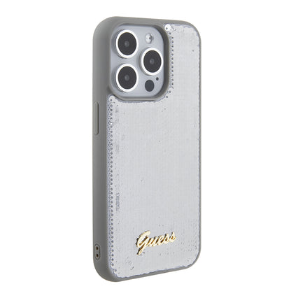 Husa pentru Apple iPhone 15 Pro, Guess, Sequin Script Metal, Argintie