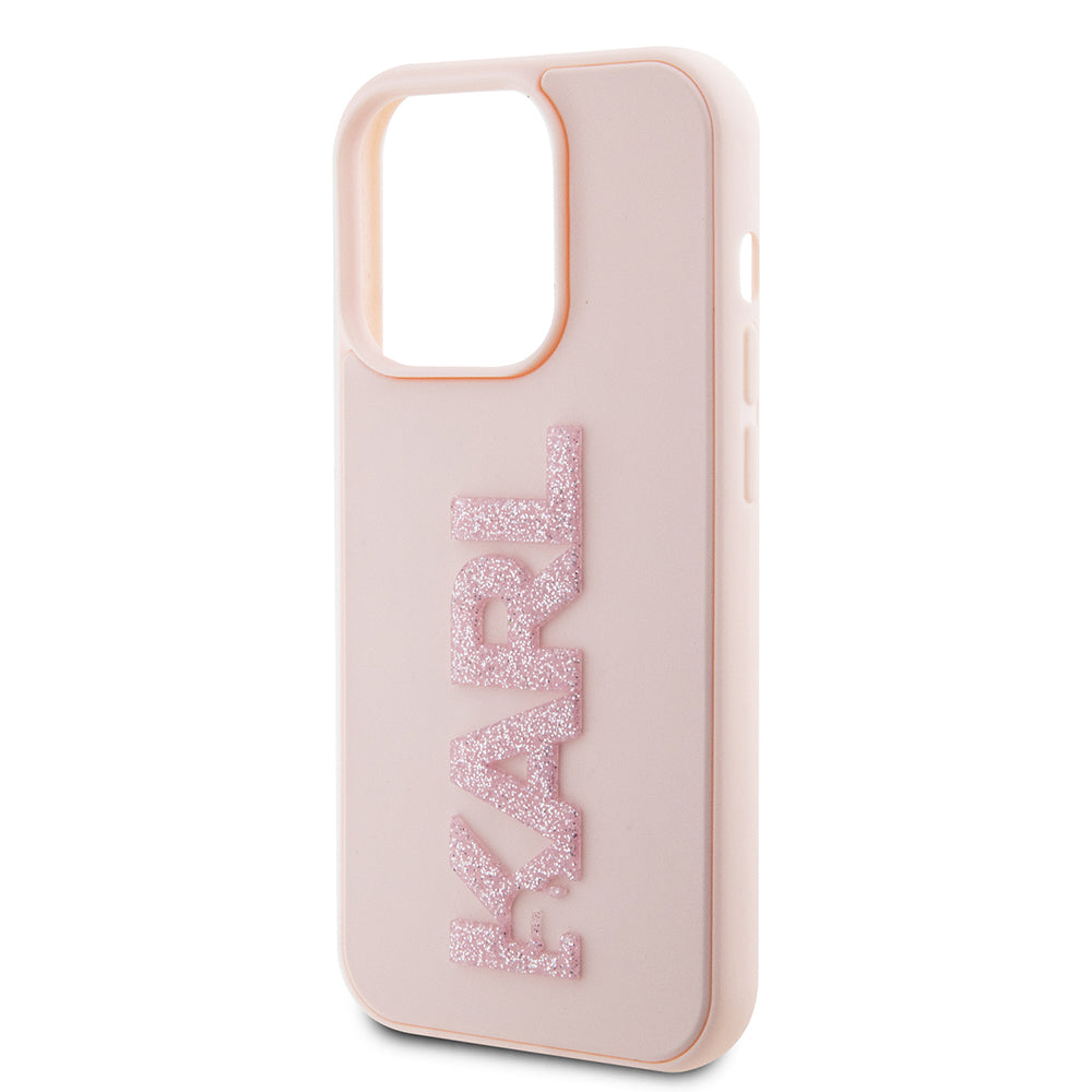 Husa pentru Apple iPhone 15 Pro, Karl Lagerfeld, 3D Rubber Glitter Logo Karl, Roz