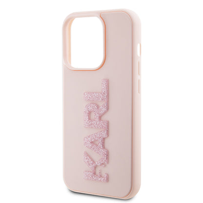 Husa pentru Apple iPhone 15 Pro, Karl Lagerfeld, 3D Rubber Glitter Logo Karl, Roz