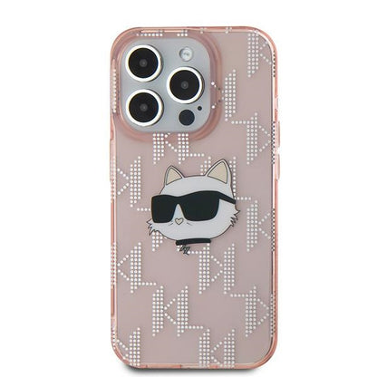 Husa pentru Apple iPhone 15 Pro, Karl Lagerfeld, IML Luxury Monogram Choupette's Head, Roz