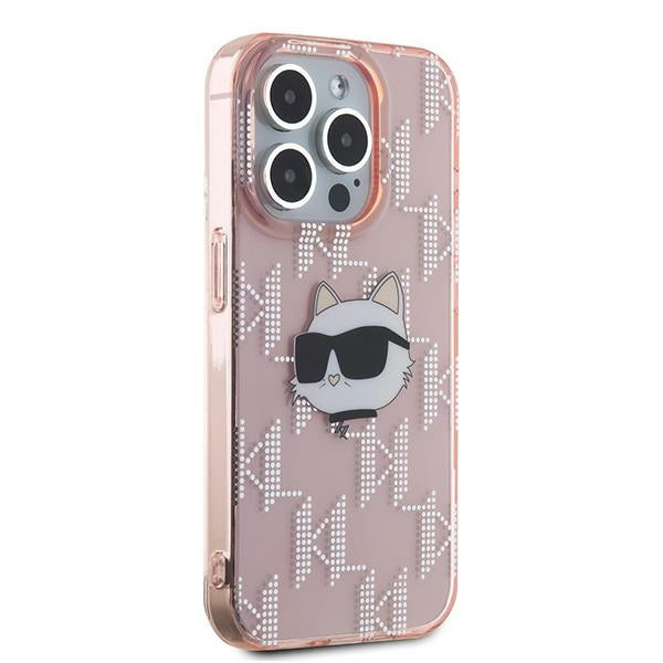 Husa pentru Apple iPhone 15 Pro, Karl Lagerfeld, IML Luxury Monogram Choupette's Head, Roz