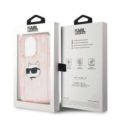 Husa pentru Apple iPhone 15 Pro, Karl Lagerfeld, IML Luxury Monogram Choupette's Head, Roz