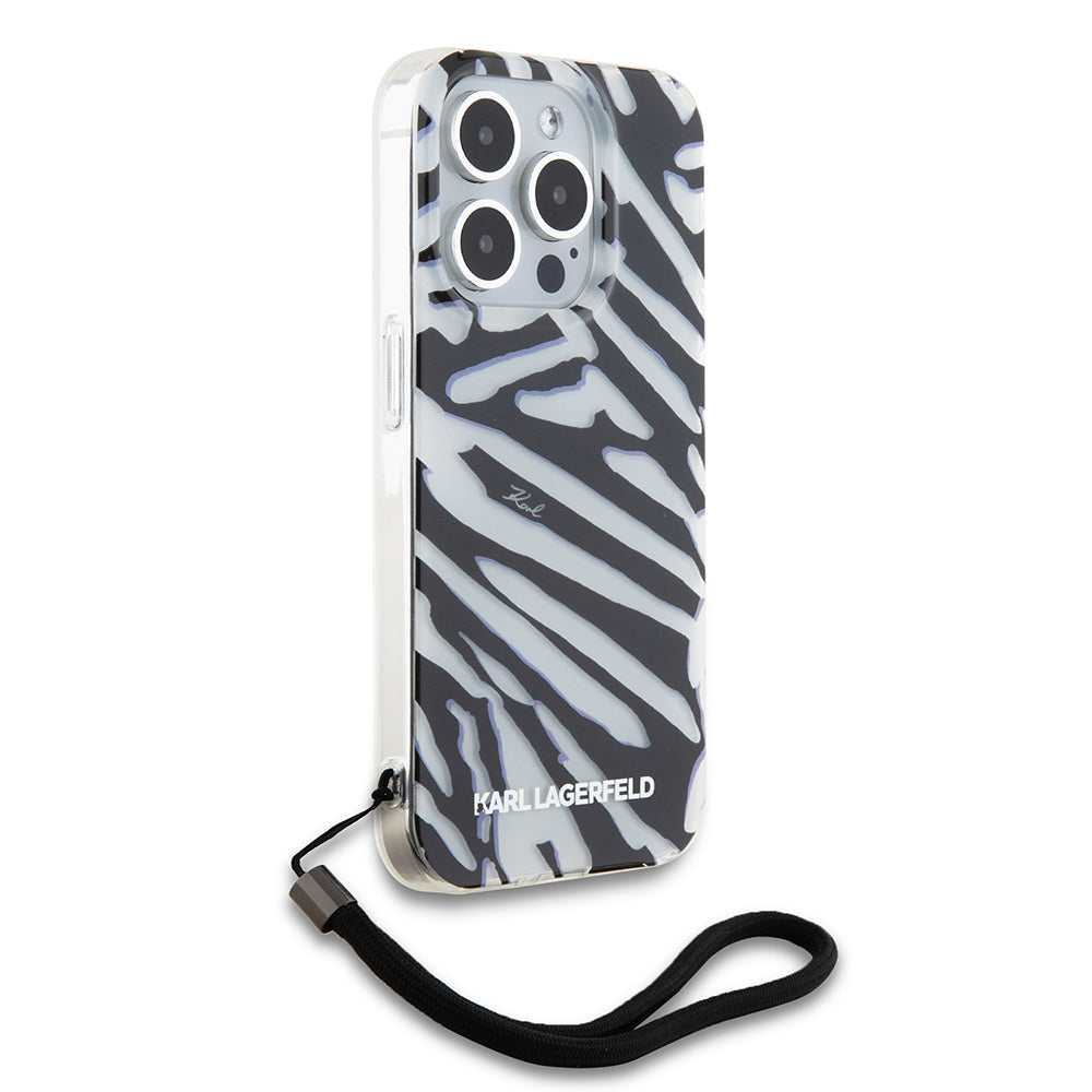 Husa pentru Apple iPhone 15 Pro, Karl Lagerfeld, IML Luxury Zebra Pattern with Strap, Neagra