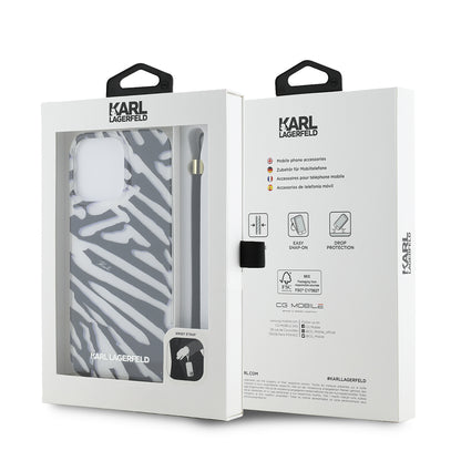 Husa pentru Apple iPhone 15 Pro, Karl Lagerfeld, IML Luxury Zebra Pattern with Strap, Neagra