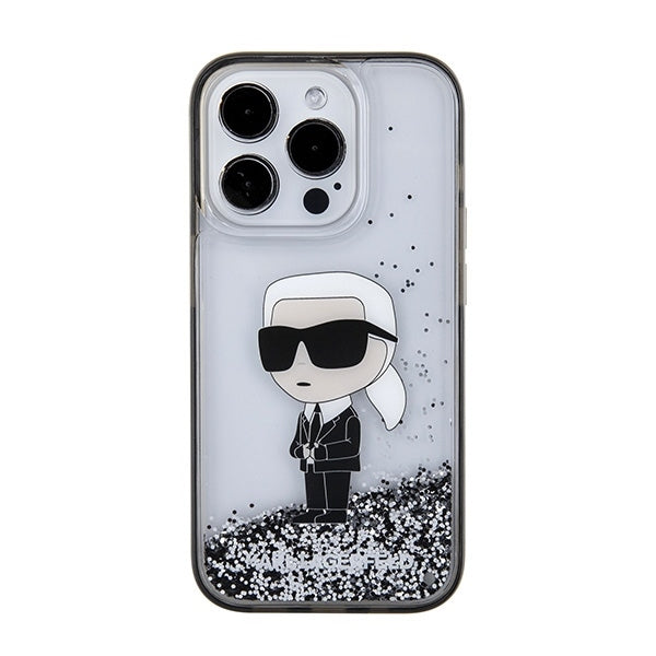 Husa pentru Apple iPhone 15 Pro, Karl Lagerfeld, Liquid Glitter Ikonik Karl, Transparenta
