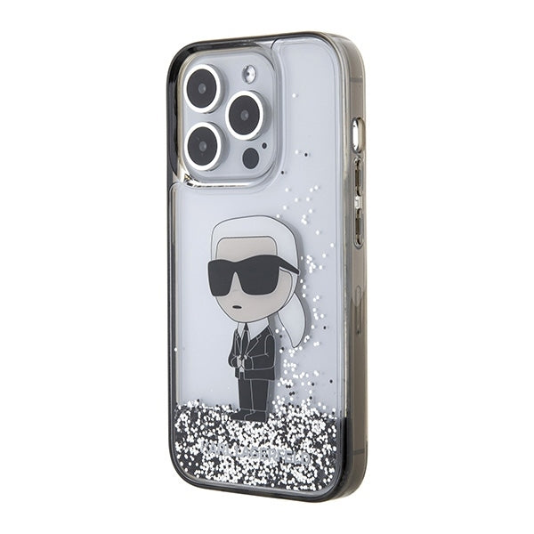 Husa pentru Apple iPhone 15 Pro, Karl Lagerfeld, Liquid Glitter Ikonik Karl, Transparenta