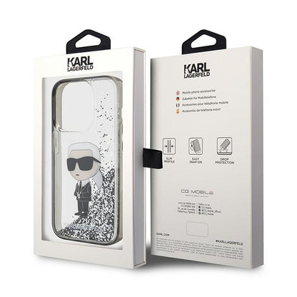 Husa pentru Apple iPhone 15 Pro, Karl Lagerfeld, Liquid Glitter Ikonik Karl, Transparenta