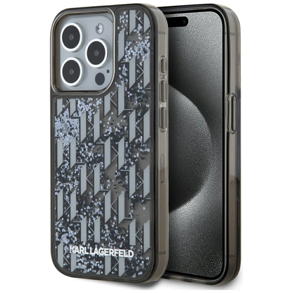 Husa pentru Apple iPhone 15 Pro, Karl Lagerfeld, Liquid Glitter Monogram, Neagra