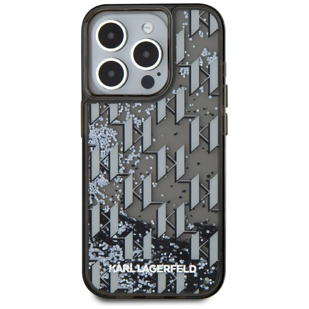 Husa pentru Apple iPhone 15 Pro, Karl Lagerfeld, Liquid Glitter Monogram, Neagra