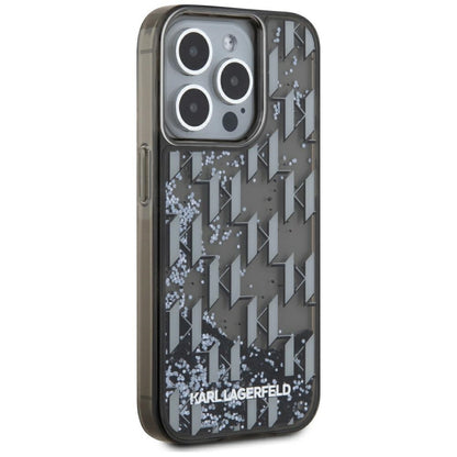Husa pentru Apple iPhone 15 Pro, Karl Lagerfeld, Liquid Glitter Monogram, Neagra