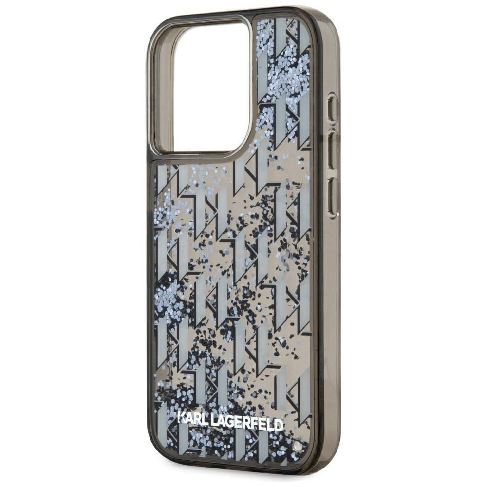 Husa pentru Apple iPhone 15 Pro, Karl Lagerfeld, Liquid Glitter Monogram, Neagra