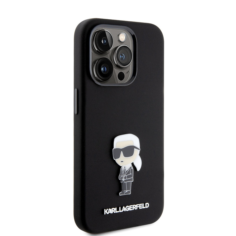 Husa pentru Apple iPhone 15 Pro, Karl Lagerfeld, Silicone Metal Ikonik, Neagra