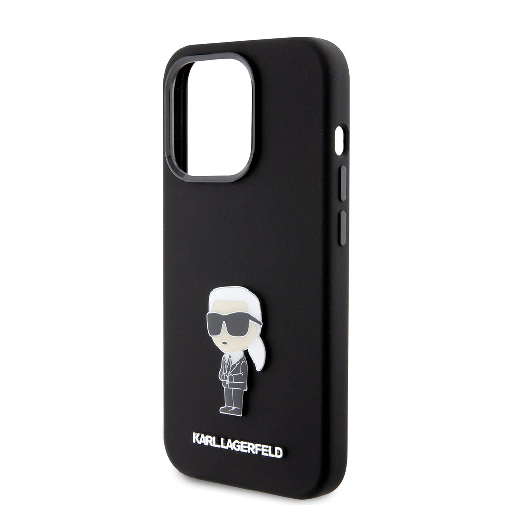 Husa pentru Apple iPhone 15 Pro, Karl Lagerfeld, Silicone Metal Ikonik, Neagra