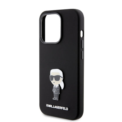 Husa pentru Apple iPhone 15 Pro, Karl Lagerfeld, Silicone Metal Ikonik, Neagra