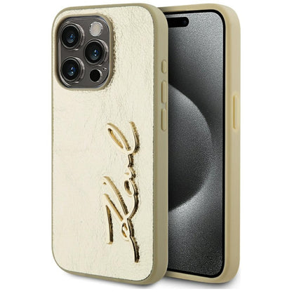 Husa pentru Apple iPhone 15 Pro, Karl Lagerfeld, Metal Signature, Aurie