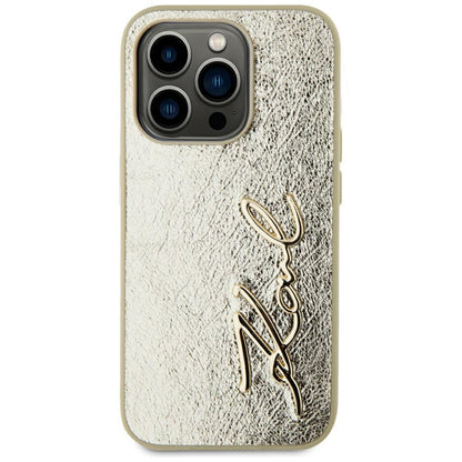 Husa pentru Apple iPhone 15 Pro, Karl Lagerfeld, Metal Signature, Aurie