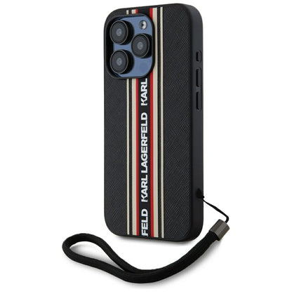 Husa pentru Apple iPhone 15 Pro, Karl Lagerfeld, Saffiano Athleisure Stripes with Strap, Rosie