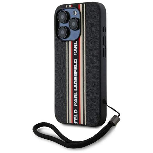 Husa pentru Apple iPhone 15 Pro, Karl Lagerfeld, Saffiano Athleisure Stripes with Strap, Rosie