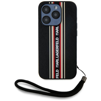 Husa pentru Apple iPhone 15 Pro, Karl Lagerfeld, Saffiano Athleisure Stripes with Strap, Rosie