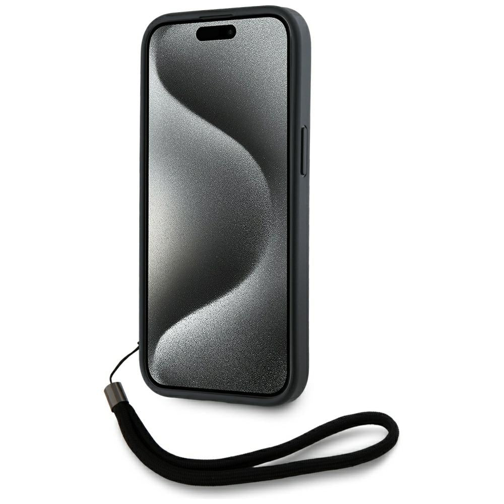 Husa pentru Apple iPhone 15 Pro, Karl Lagerfeld, Saffiano Athleisure Stripes with Strap, Roz