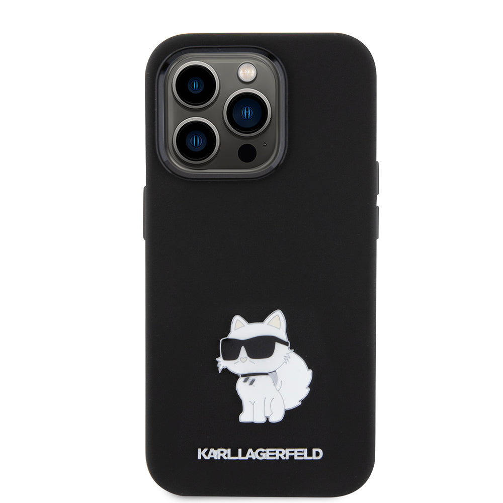 Husa pentru Apple iPhone 15 Pro, Karl Lagerfeld, Silicone Choupette Metal, Neagra