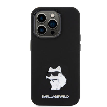 Husa pentru Apple iPhone 15 Pro, Karl Lagerfeld, Silicone Choupette Metal, Neagra