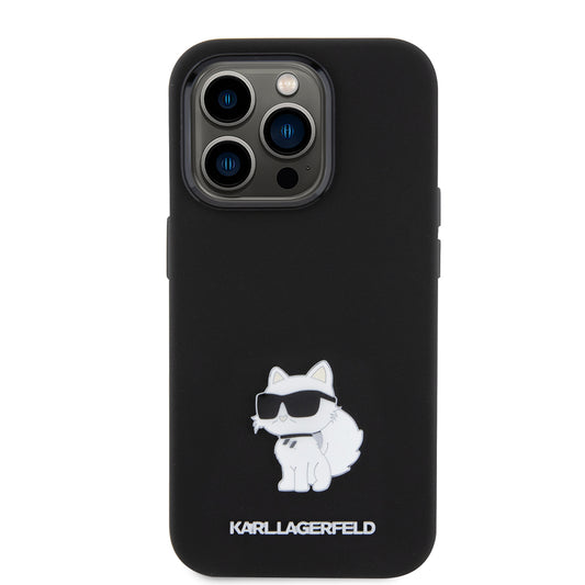 Husa pentru Apple iPhone 15 Pro, Karl Lagerfeld, Silicone Choupette Metal, Neagra