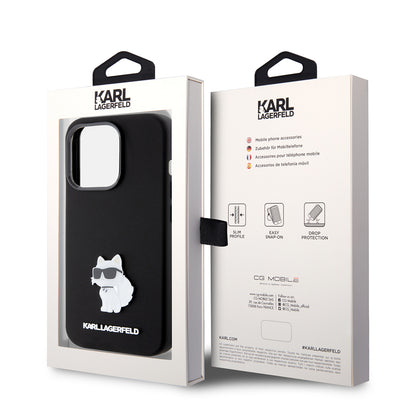 Husa pentru Apple iPhone 15 Pro, Karl Lagerfeld, Silicone Choupette Metal, Neagra