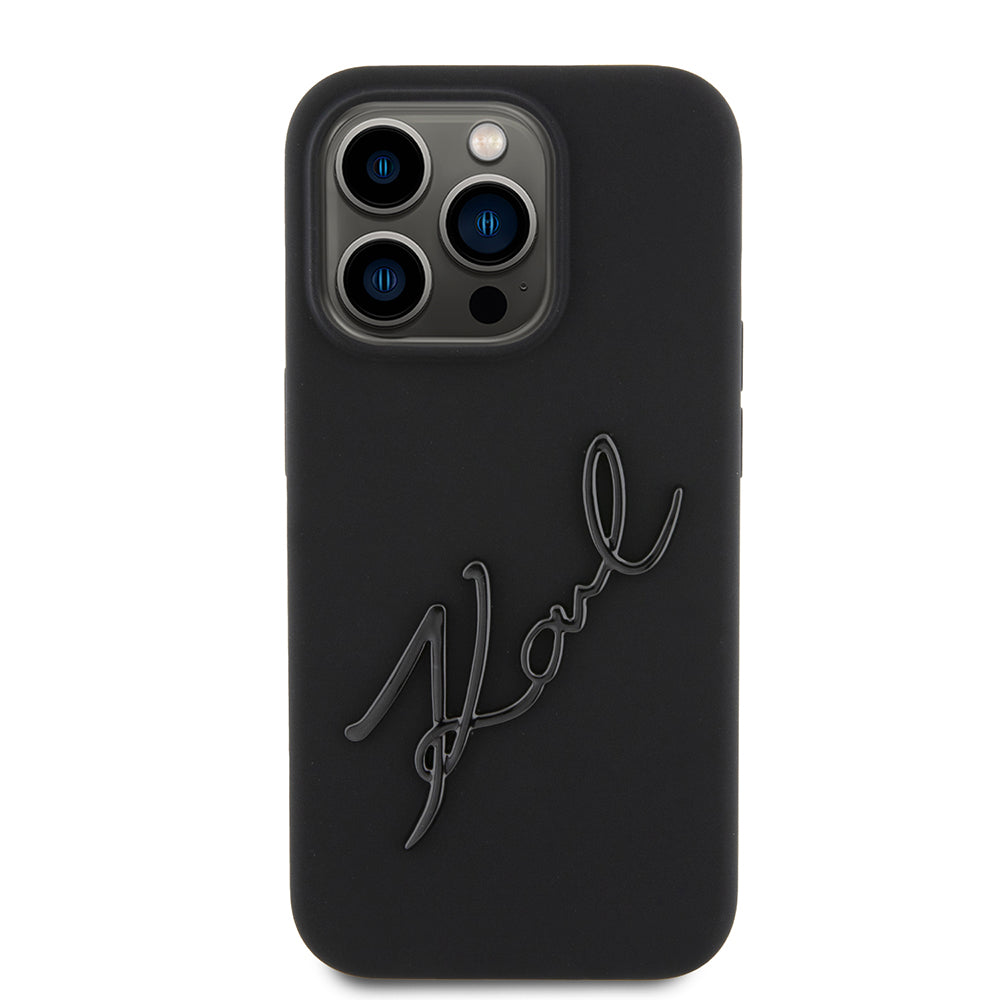 Husa pentru Apple iPhone 15 Pro, Karl Lagerfeld, Silicone Karl Script, Neagra