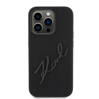 Husa pentru Apple iPhone 15 Pro, Karl Lagerfeld, Silicone Karl Script, Neagra