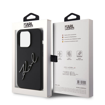 Husa pentru Apple iPhone 15 Pro, Karl Lagerfeld, Silicone Karl Script, Neagra