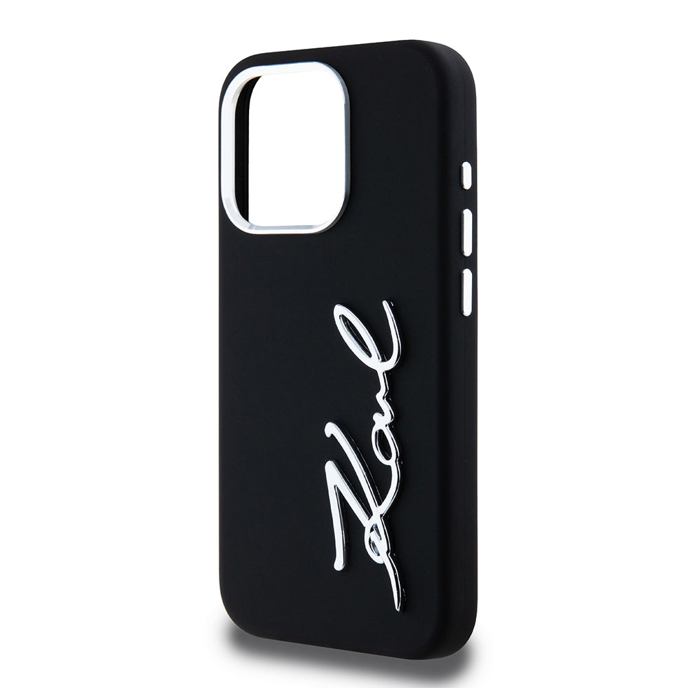 Husa pentru Apple iPhone 15 Pro, Karl Lagerfeld, Silicone Metal Script Logo, Neagra