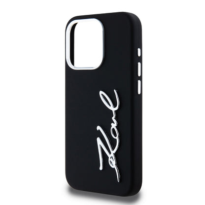 Husa pentru Apple iPhone 15 Pro, Karl Lagerfeld, Silicone Metal Script Logo, Neagra