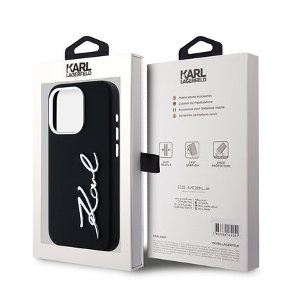 Husa pentru Apple iPhone 15 Pro, Karl Lagerfeld, Silicone Metal Script Logo, Neagra