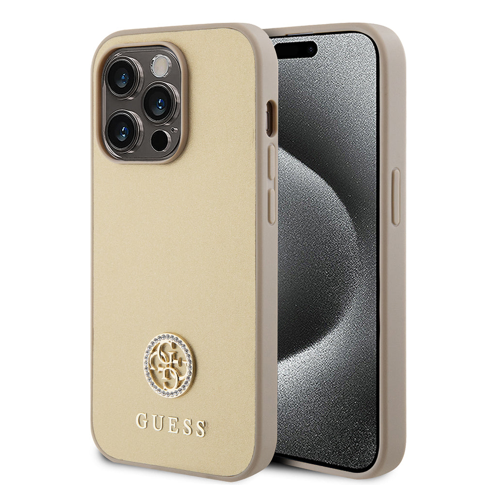 Husa pentru Apple iPhone 15 Pro Max, Guess, 4G Strass Metal Logo, Aurie